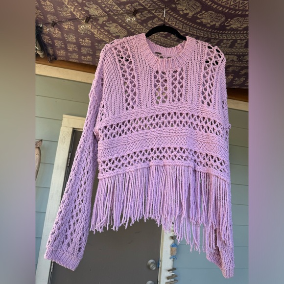 Free People Higher Love Crochet Sweater- Size Small- Color Lilac - Picture 4 of 6